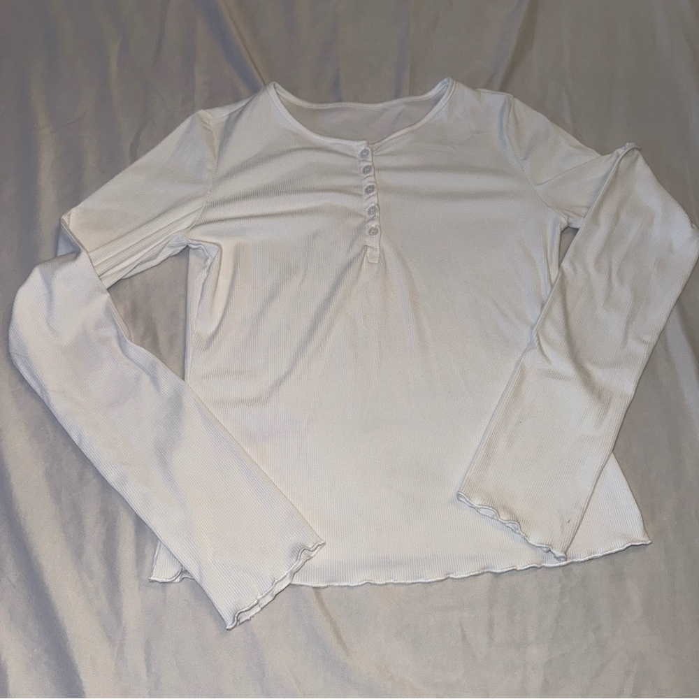 Dazy White Ribbed Henley Top